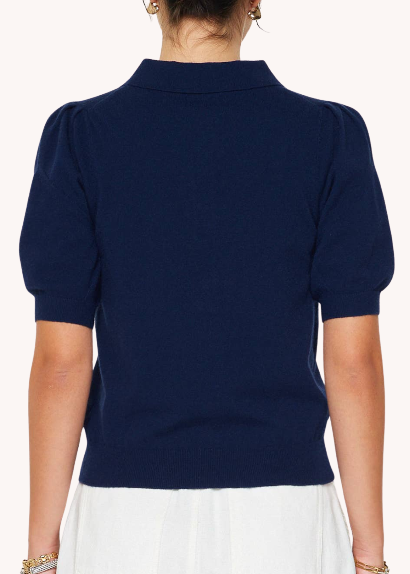 Short Sleeve Knit Polo Top in Navy