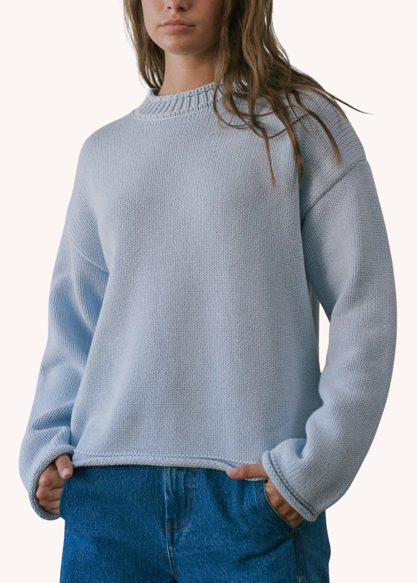 Roll Neck Sweater in Baby Blue