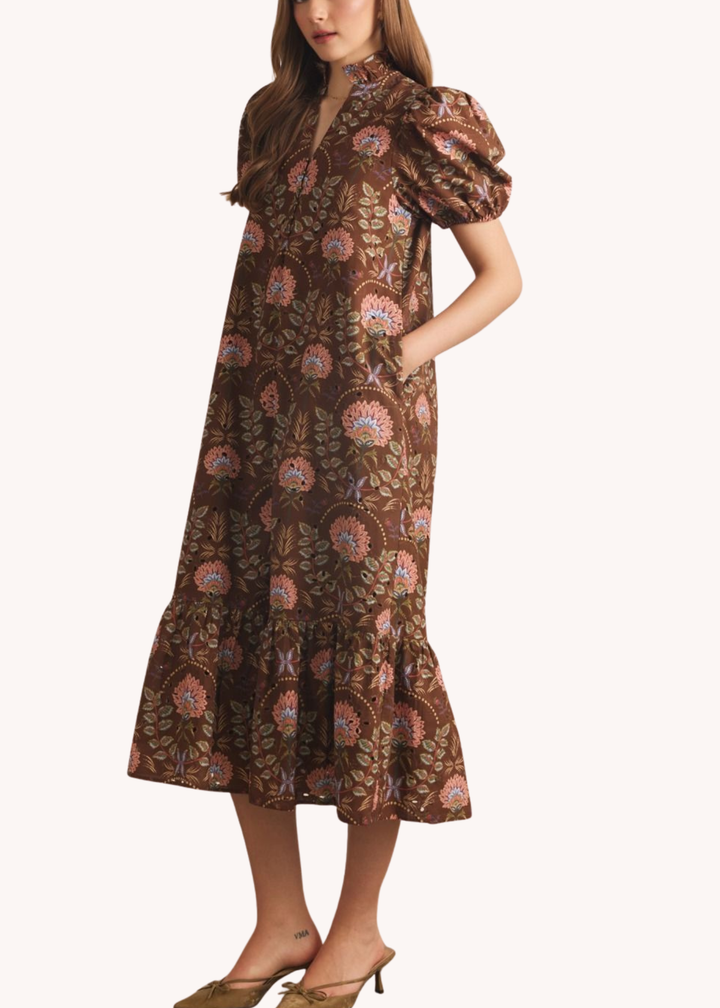 Miller Cotton Midi Dress in Brown
