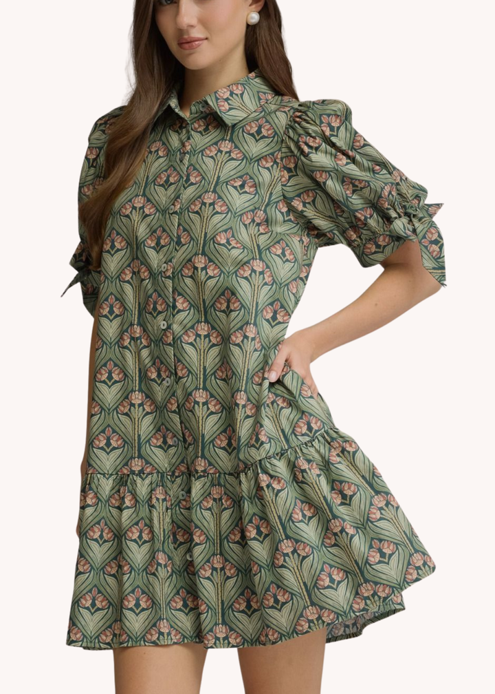 Emily Cotton Mini Dress in Hunter Green