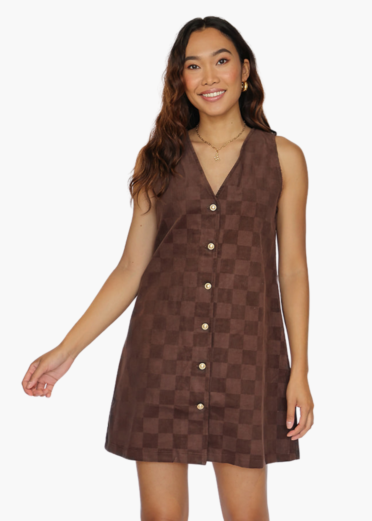 Dorothy Dress in Oak Check Cordoruy – Poppy and Pink