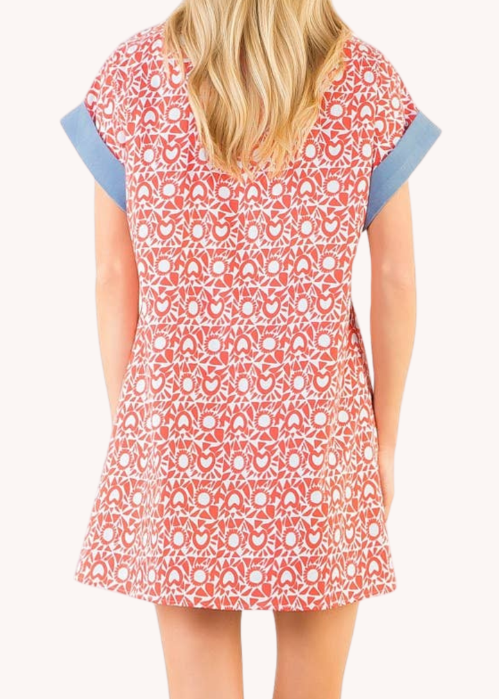 Americana Block Print Mini Shirt Dress