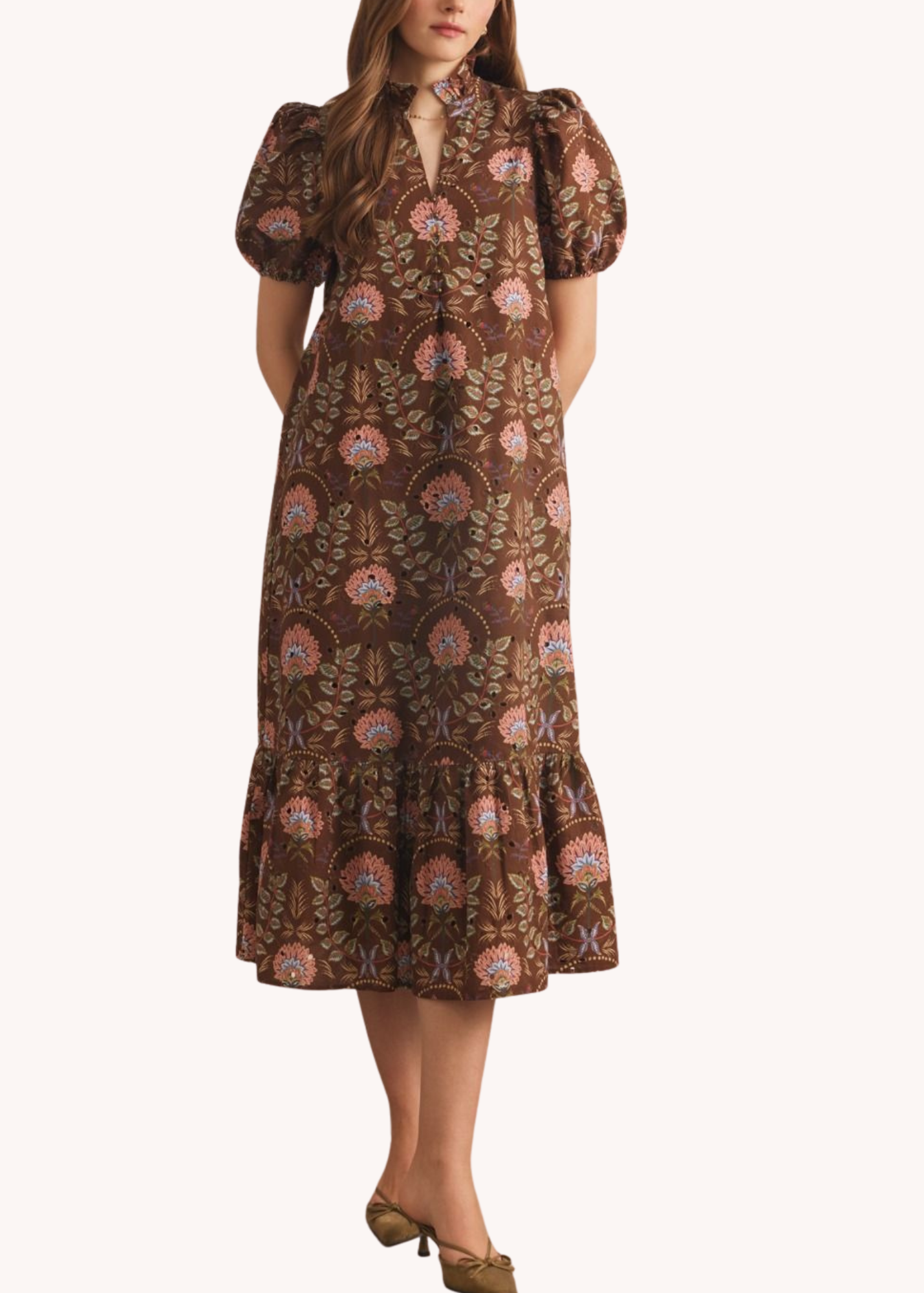 Miller Cotton Midi Dress in Brown