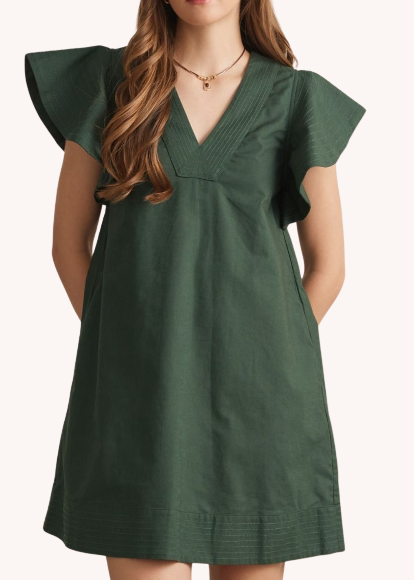 Lola Flutter Sleeve Dress in Hunter Green