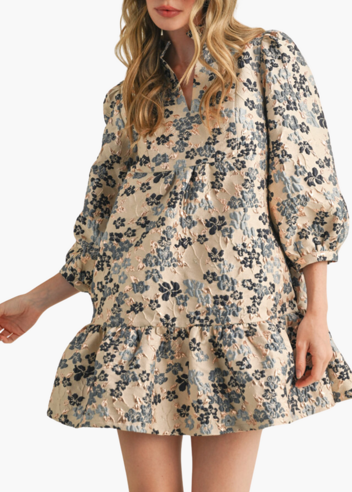 Jill Jacquard Mini Dress in Navy Bronze