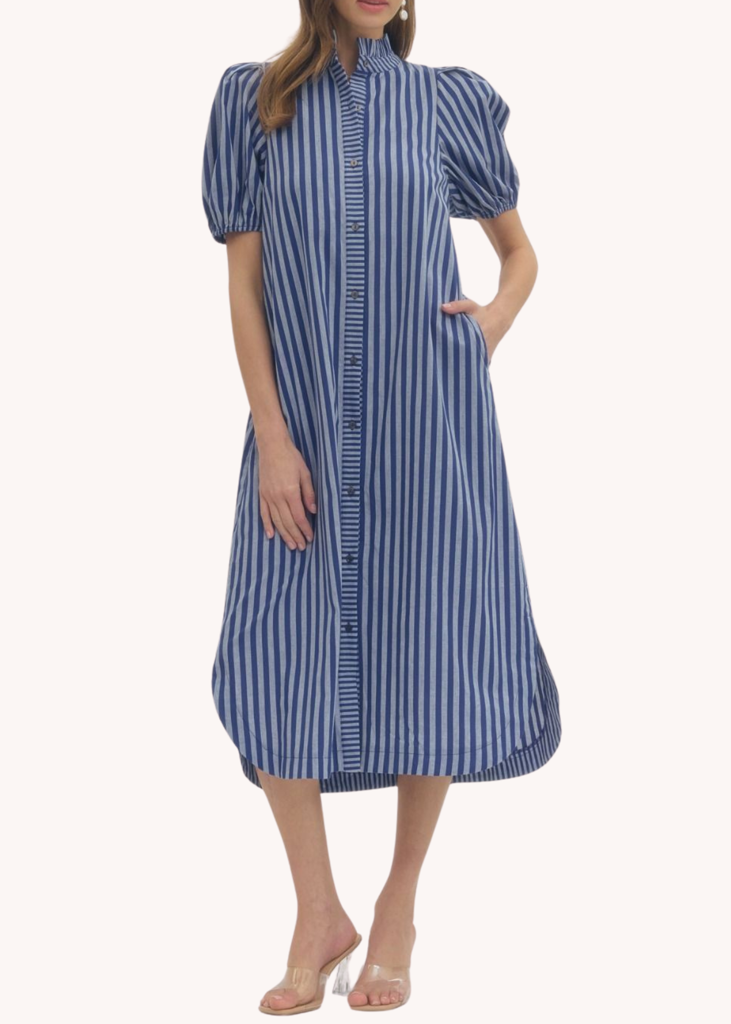 Madison Cotton Midi Dress in Navy