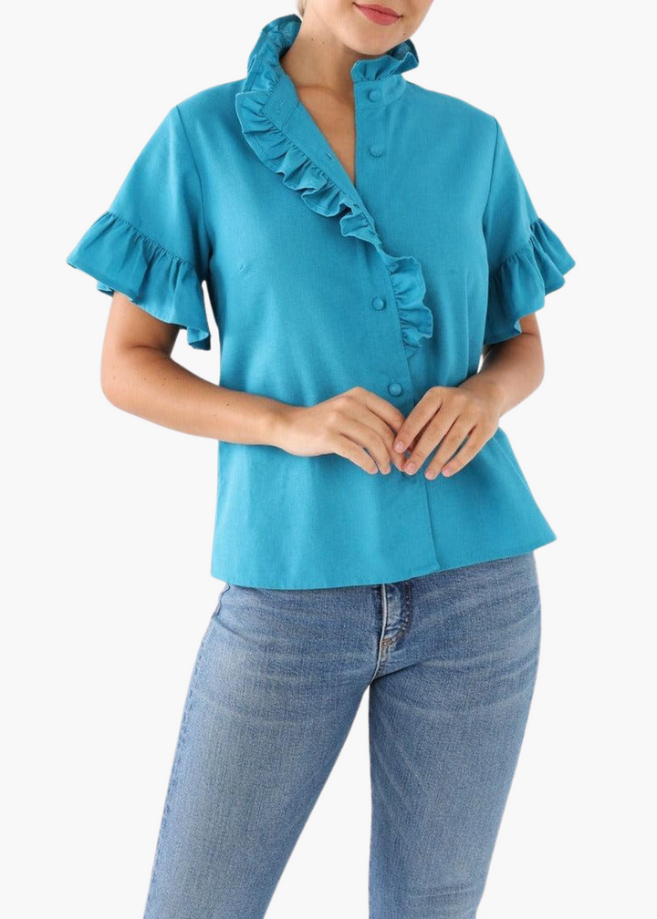 Sadie Top Coastal Blue Linen