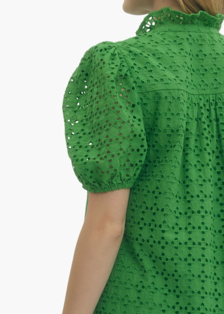Laura Midi Dress in Green Eyelet