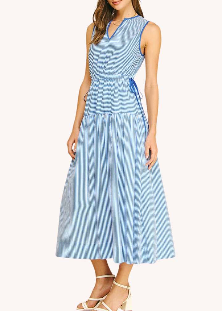 Lauren Cotton Midi Dress in Blue