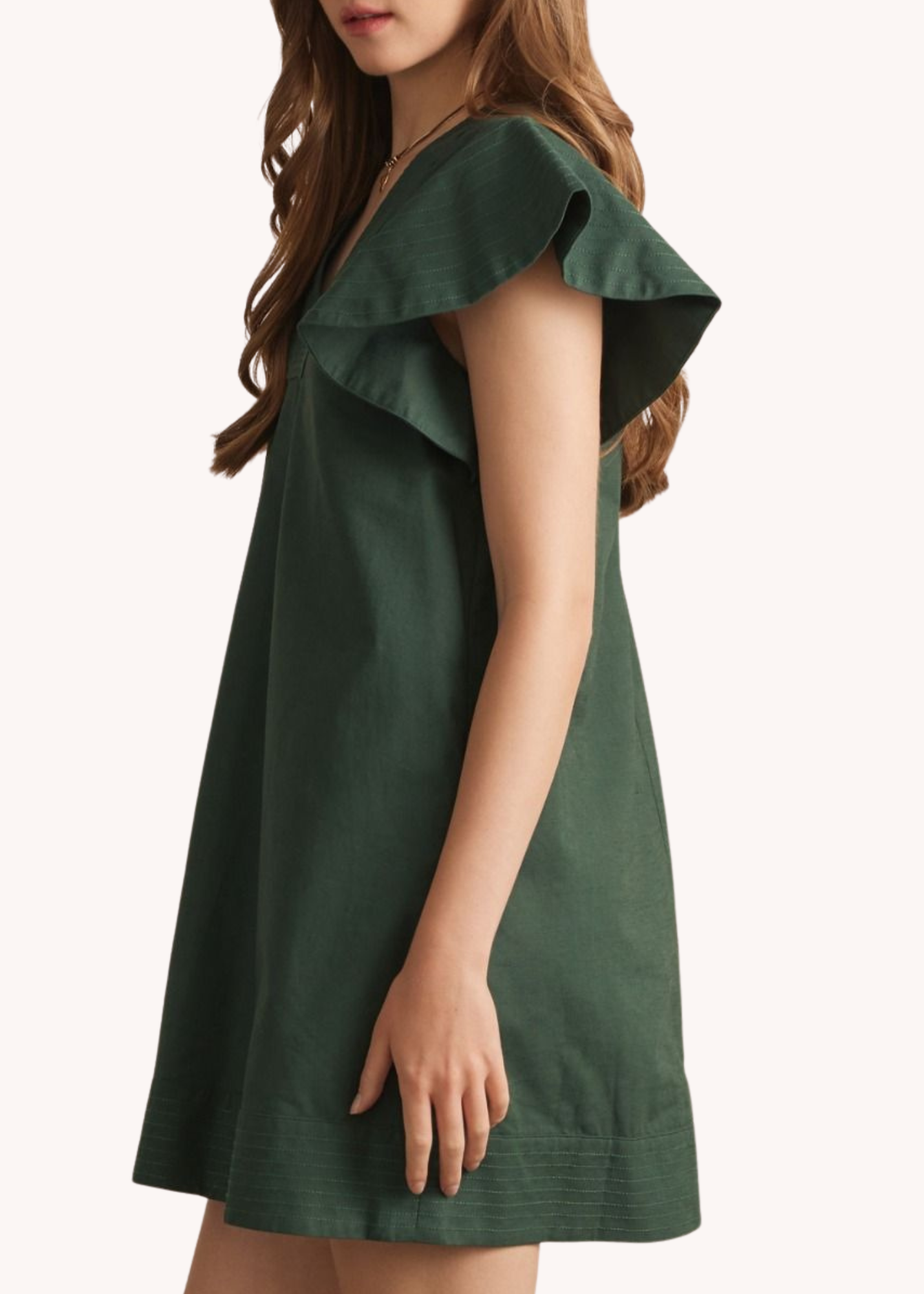 Lola Flutter Sleeve Dress in Hunter Green
