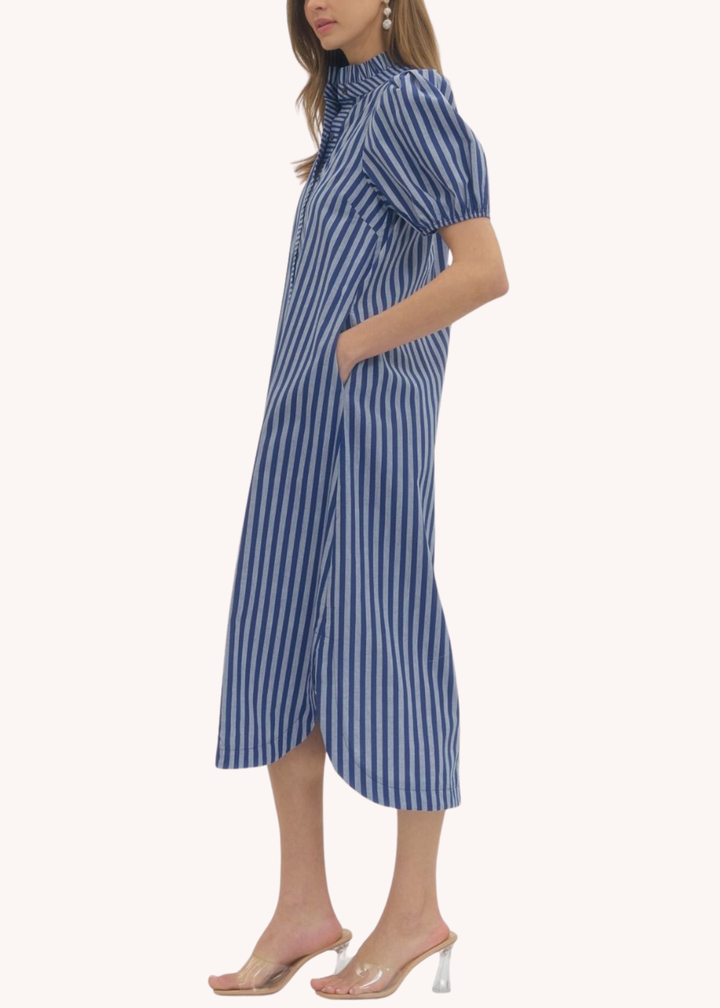 Madison Cotton Midi Dress in Navy