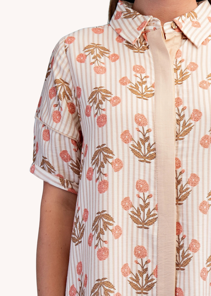 Madeline Block Print Midi Dress in Latte