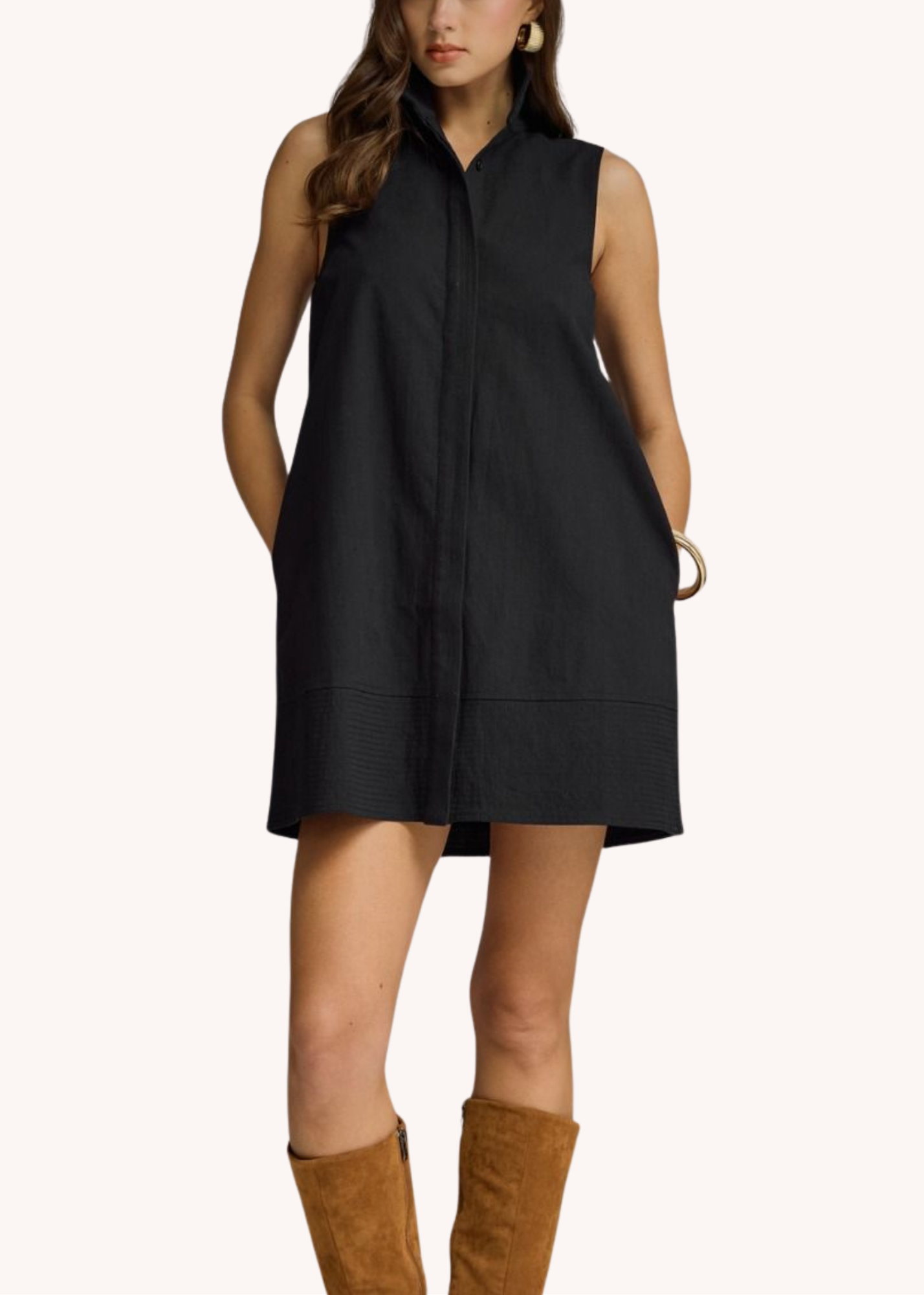 Keeley Cotton Linen Mini Dress in Black