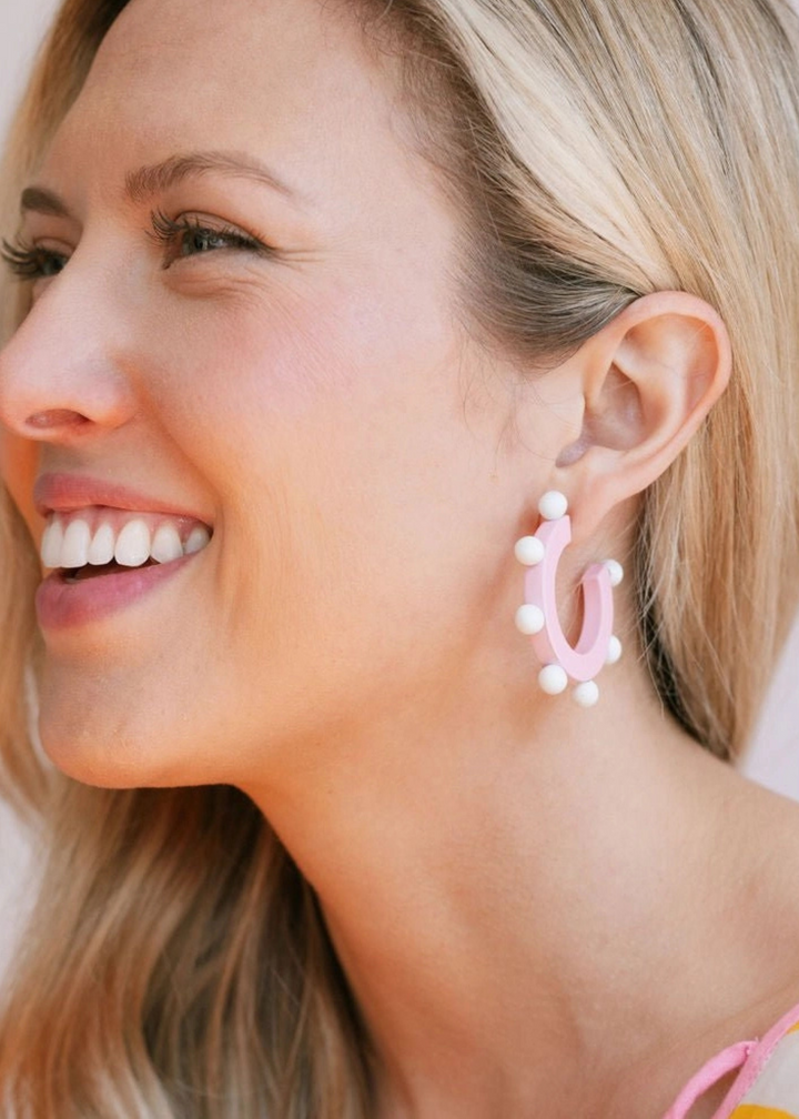 Pink and White Bead Hoops