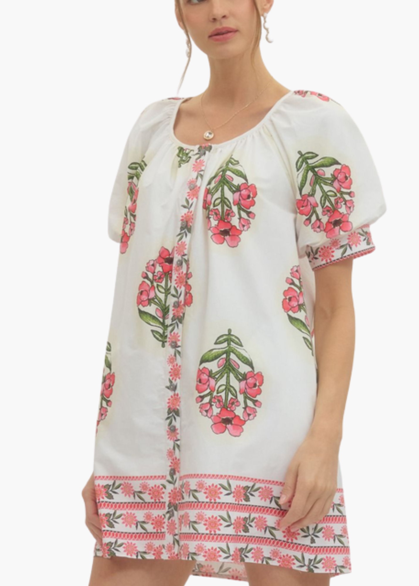 Sarah Blockprint Mini Dress in Cream