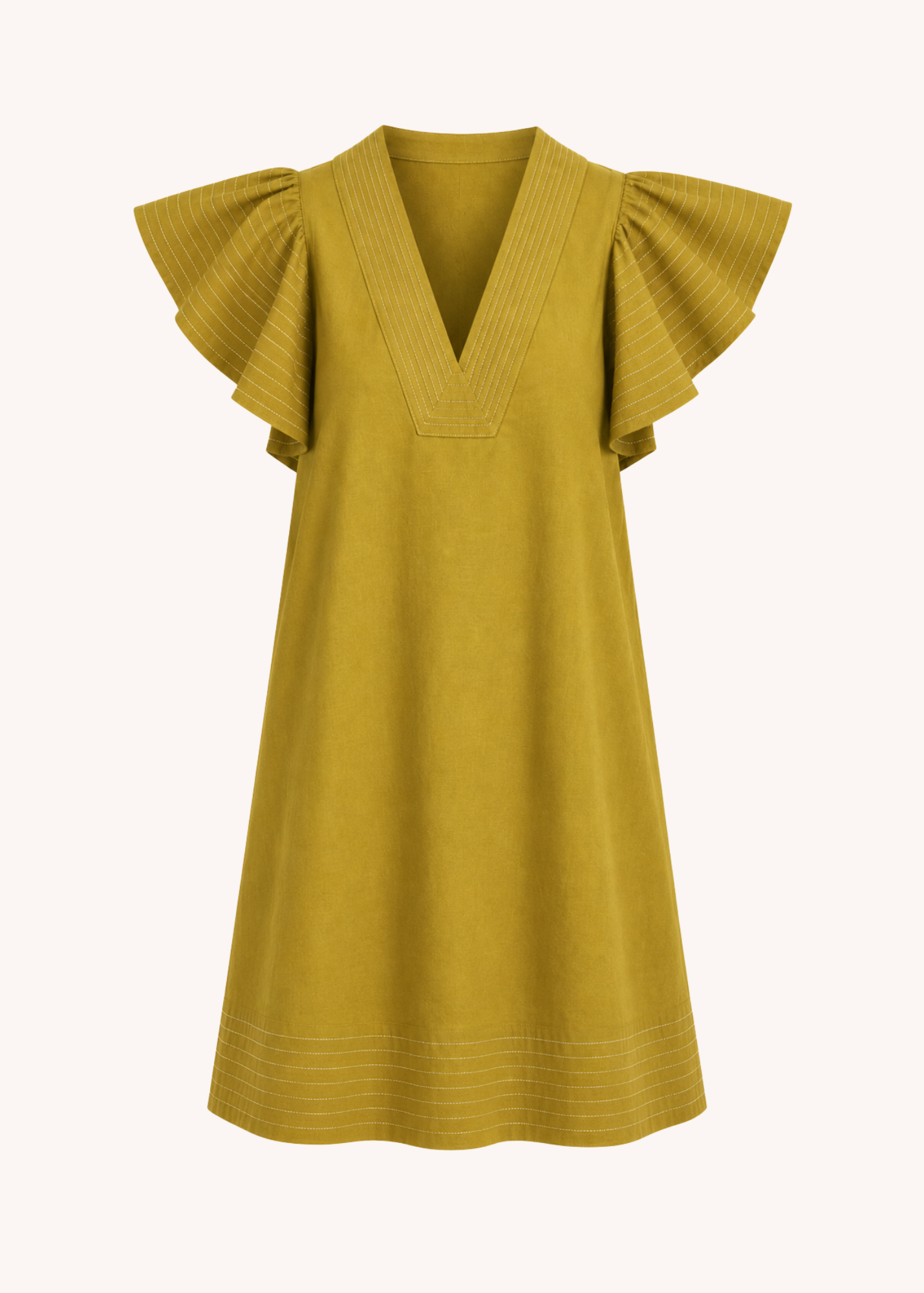 Lola Flutter Sleeve Dress in Chartreuse