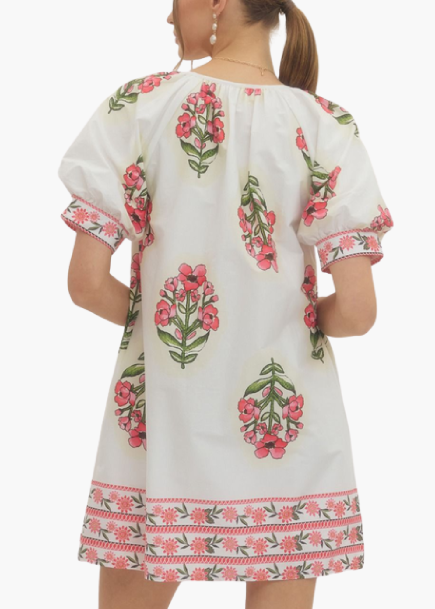 Sarah Blockprint Mini Dress in Cream