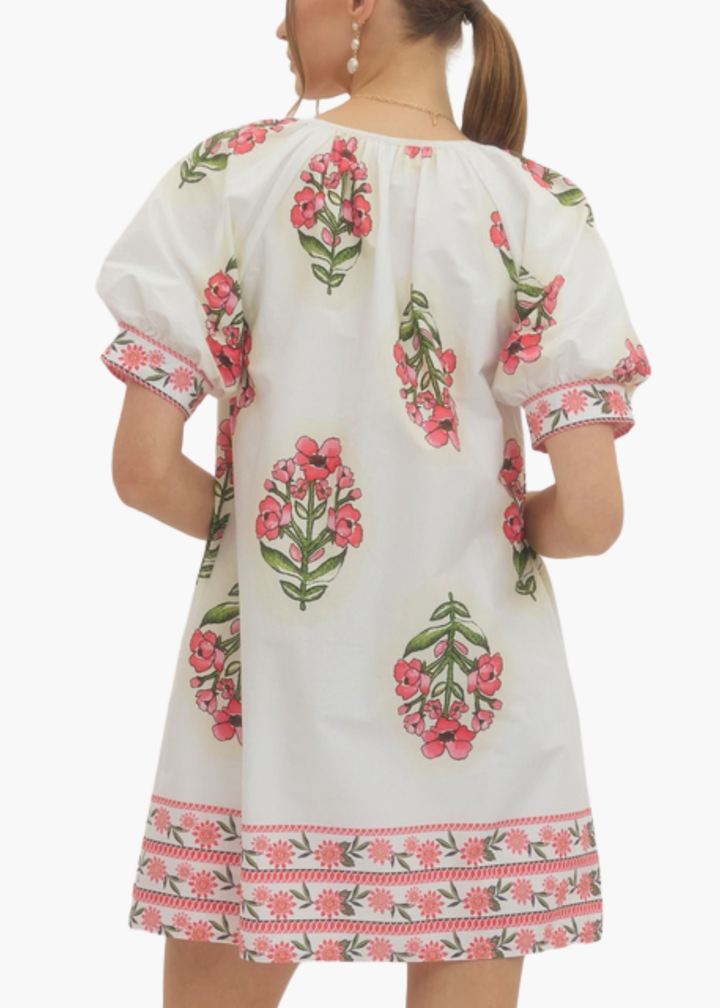 Sarah Blockprint Mini Dress in Cream