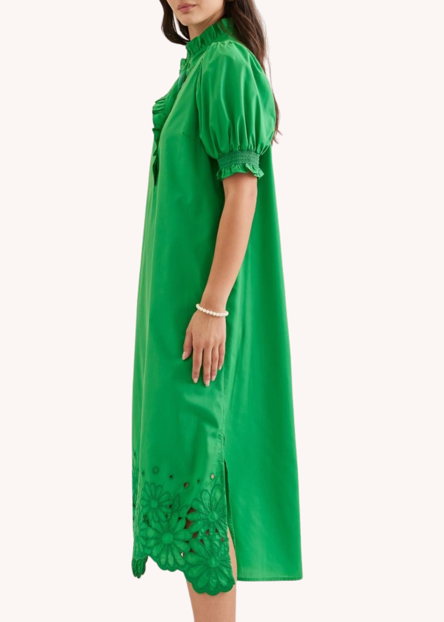 Franklin Crochet Hem Midi Dress in Green
