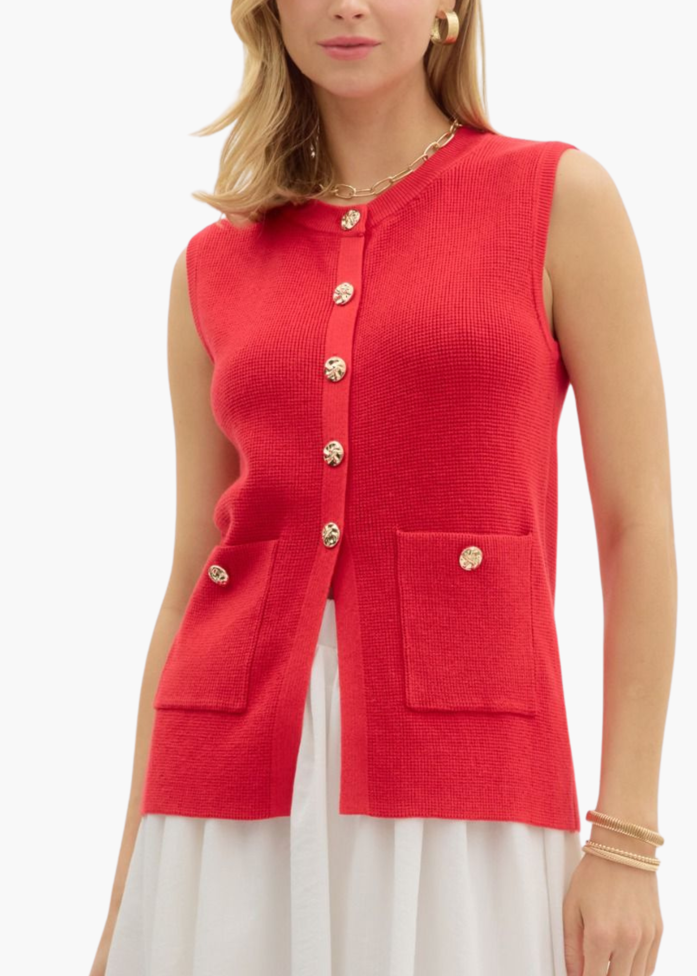 Tiegan Sleeveless Vest in Red – Poppy and Pink