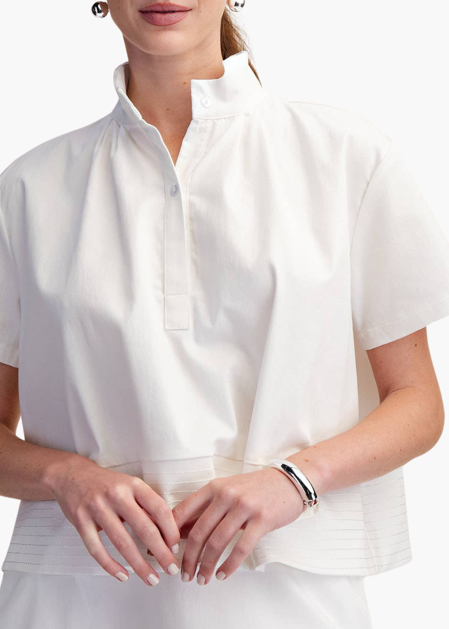 トップス louren puffsleeve stand collar shirt Chloe Stand Collar Top in White – Poppy and Pink