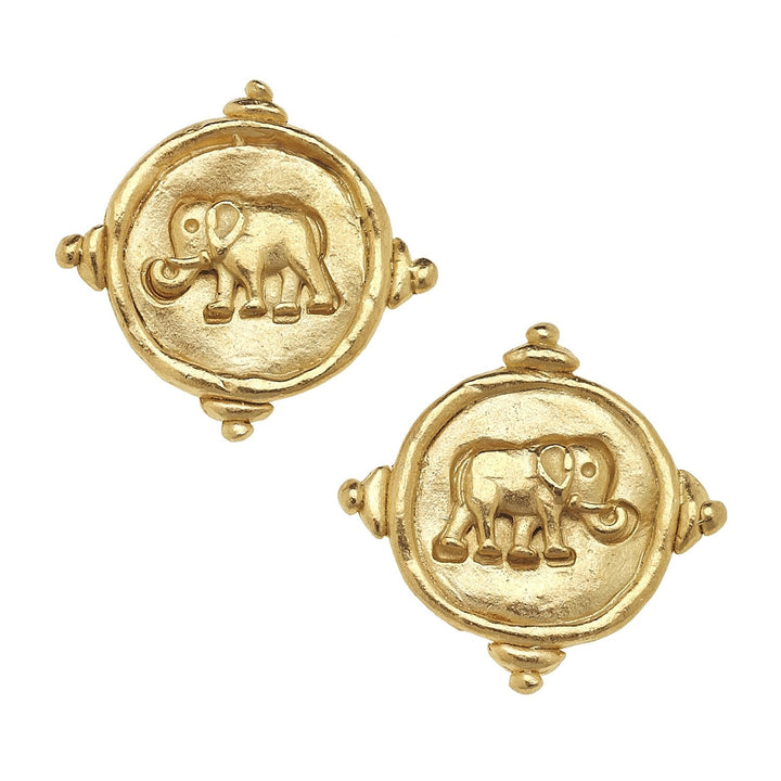 Elephant Intaglio Clip On Earrings