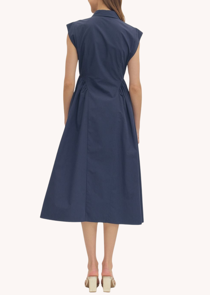 Marbella Cotton Midi Dress in Navy
