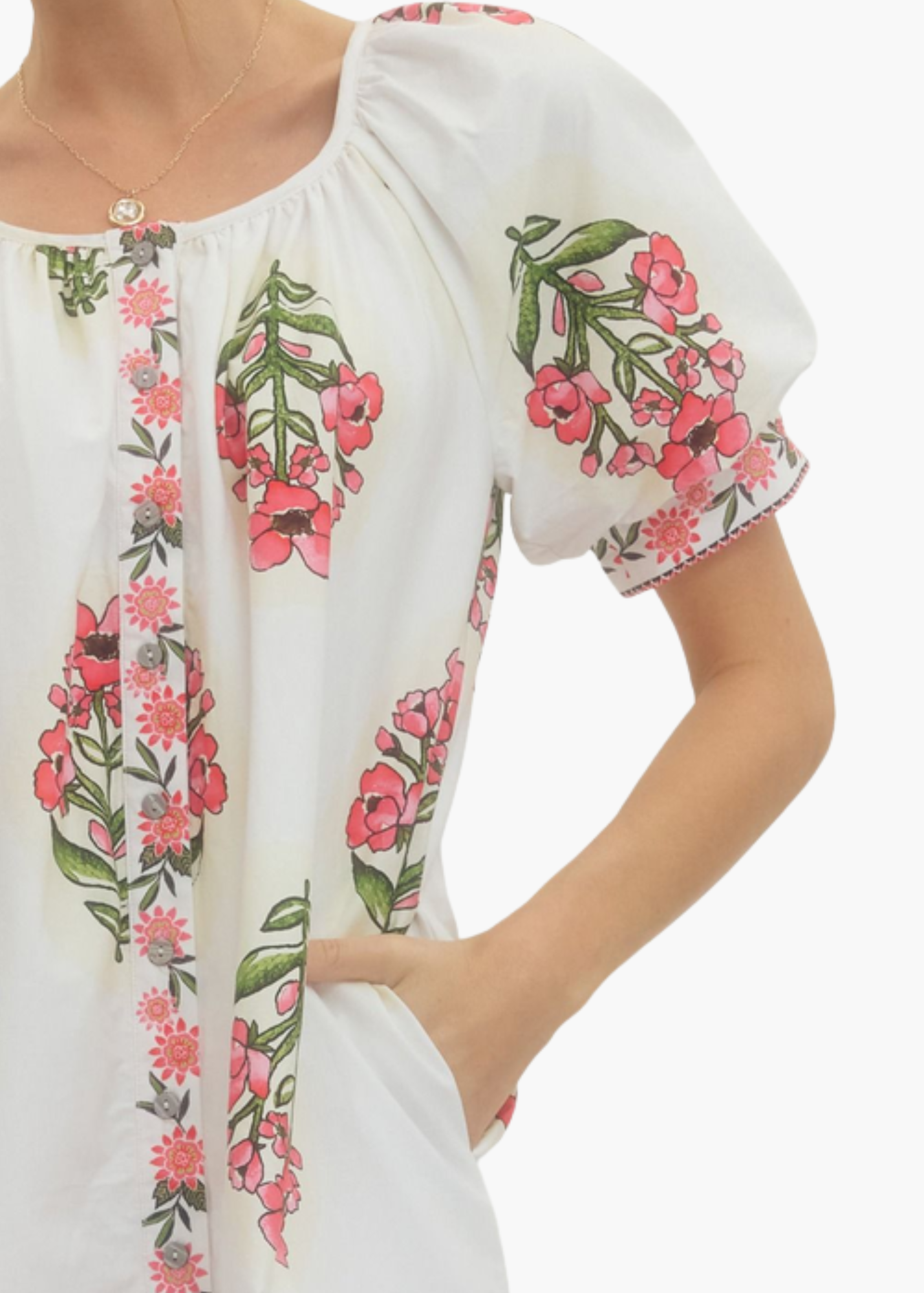 Sarah Blockprint Mini Dress in Cream