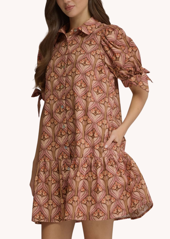 Emily Cotton Mini Dress in Brown