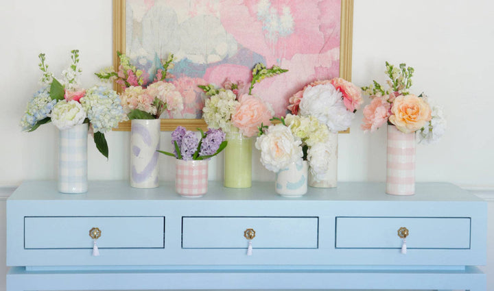 Gingham Vase in French Blue
