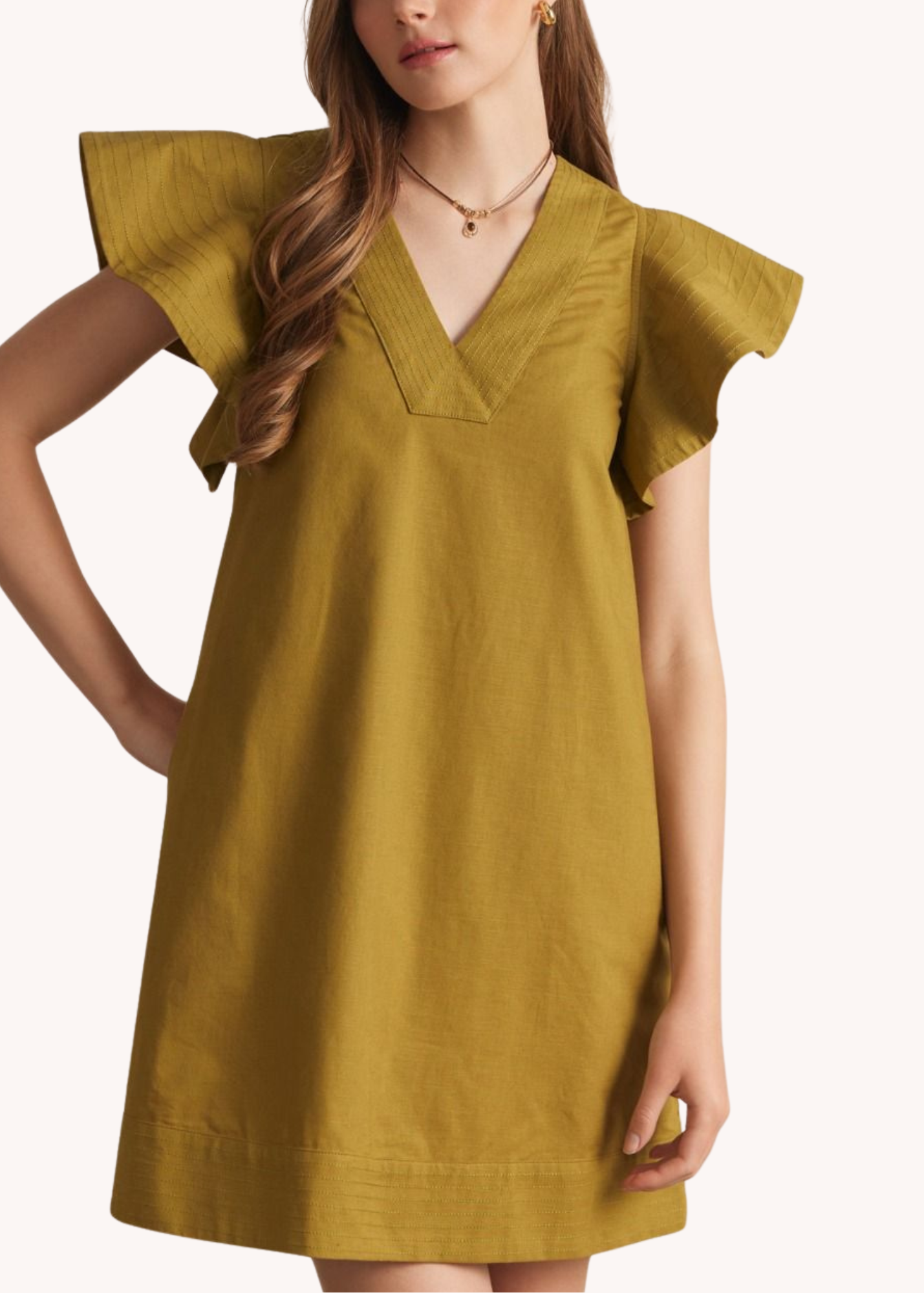 Lola Flutter Sleeve Dress in Chartreuse