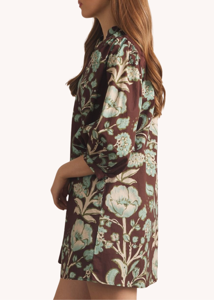 Mara Cotton Mini Dress in Chocolate