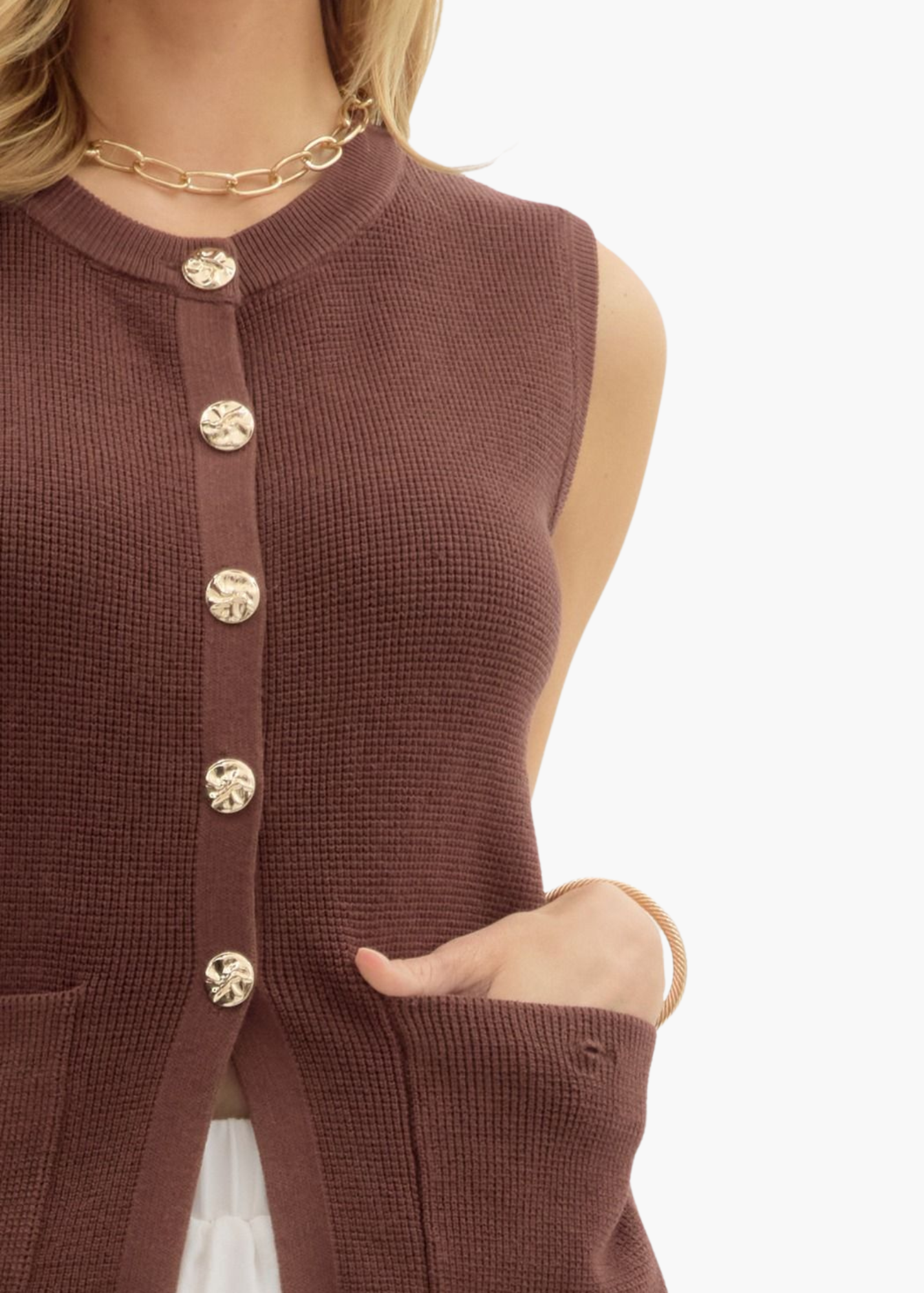 Tiegan Sleeveless Vest in Brown