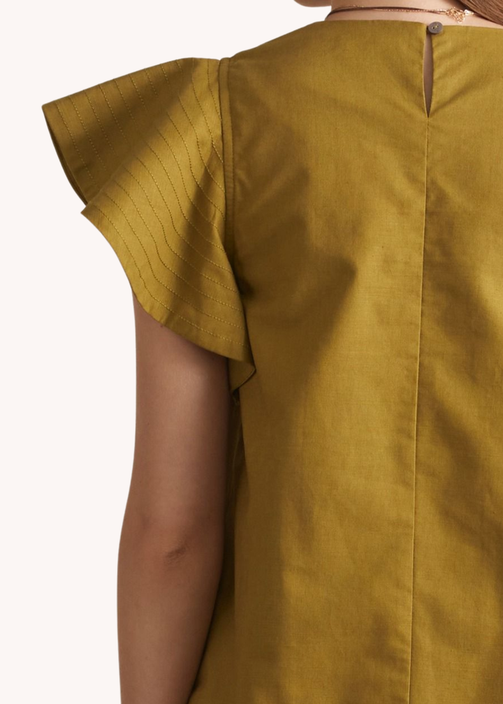 Lola Flutter Sleeve Dress in Chartreuse