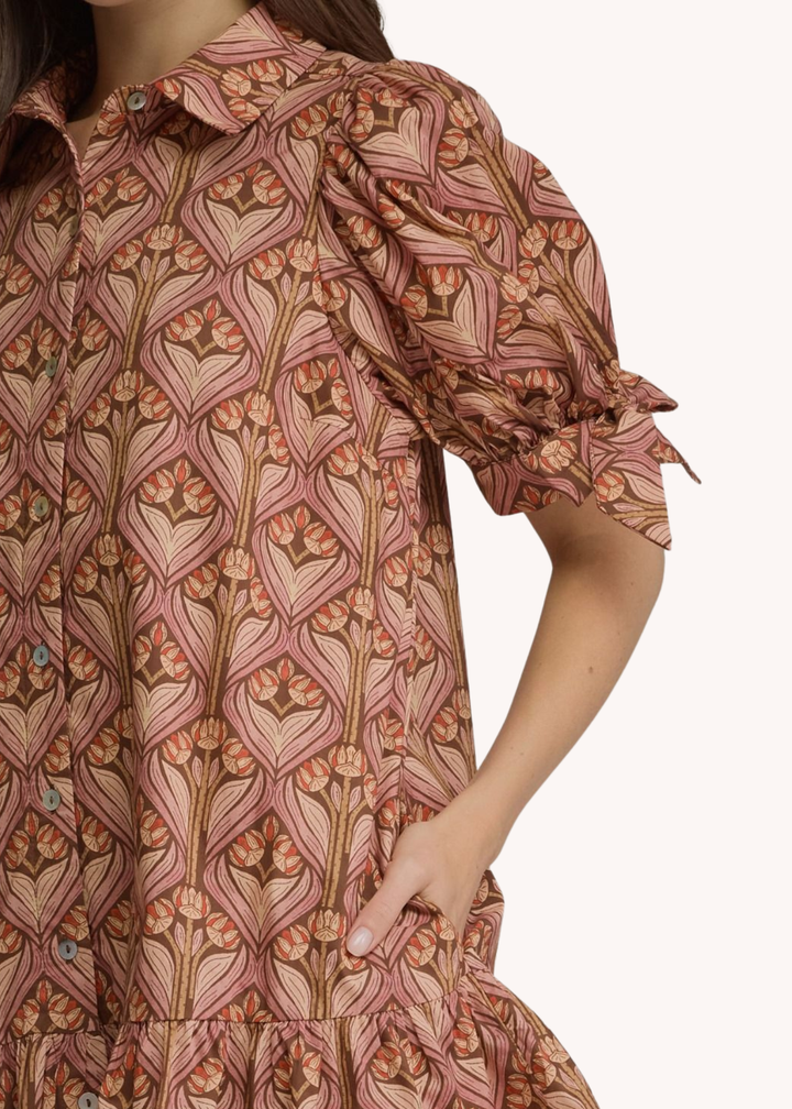 Emily Cotton Mini Dress in Brown