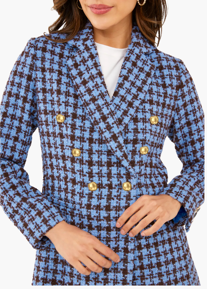 Calvin Blazer Blue and Brown Houndstooth Tweed