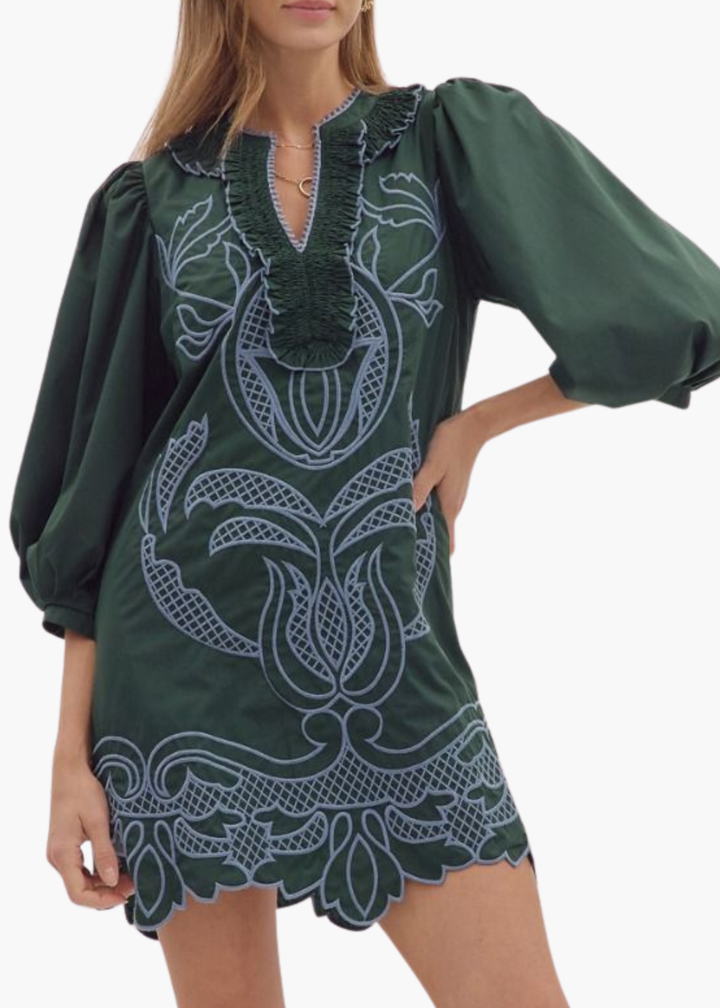 Newberry Mini Dress in Hunter Green
