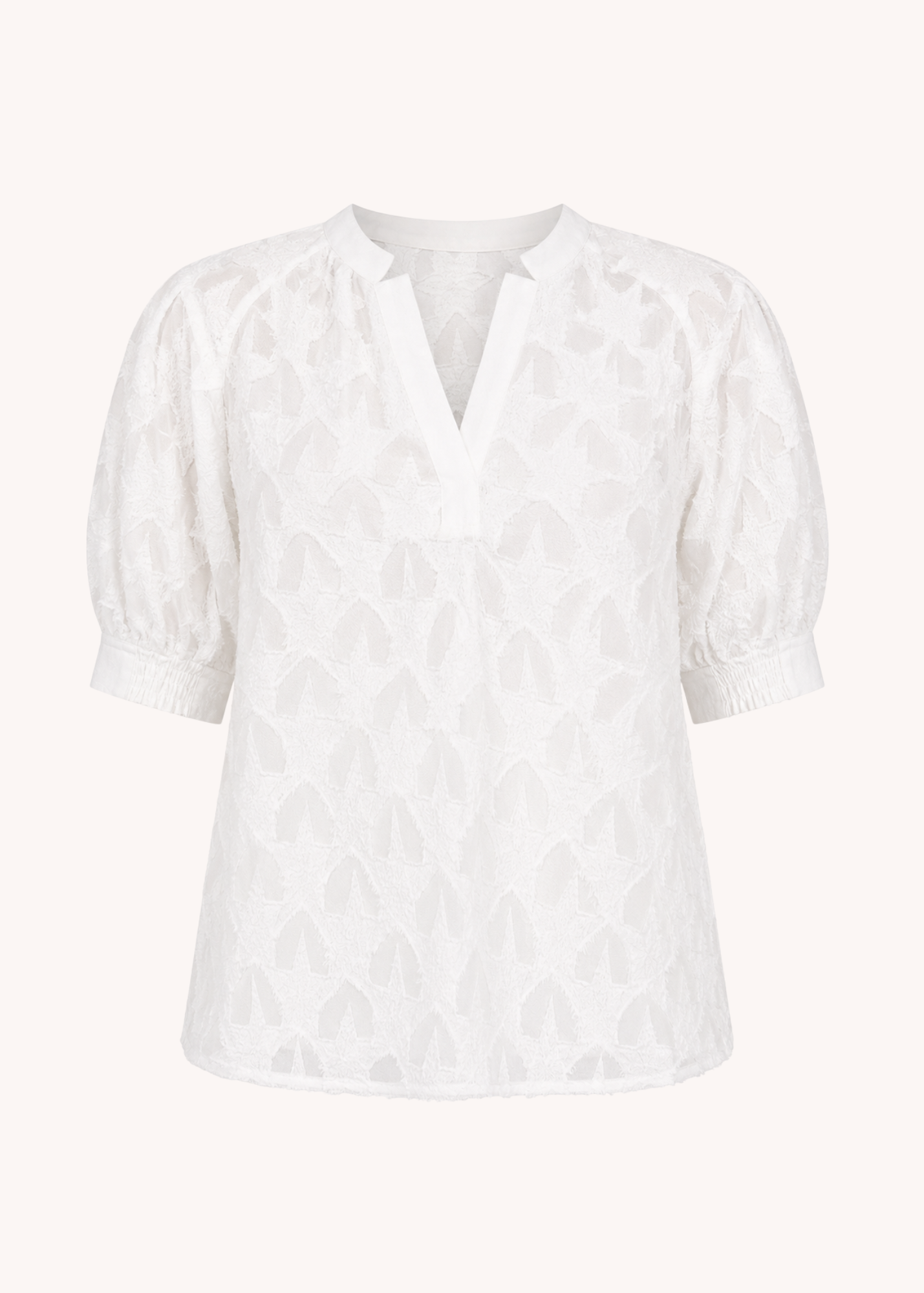 Textured Star Pattern Short Sleeve Blouse in White