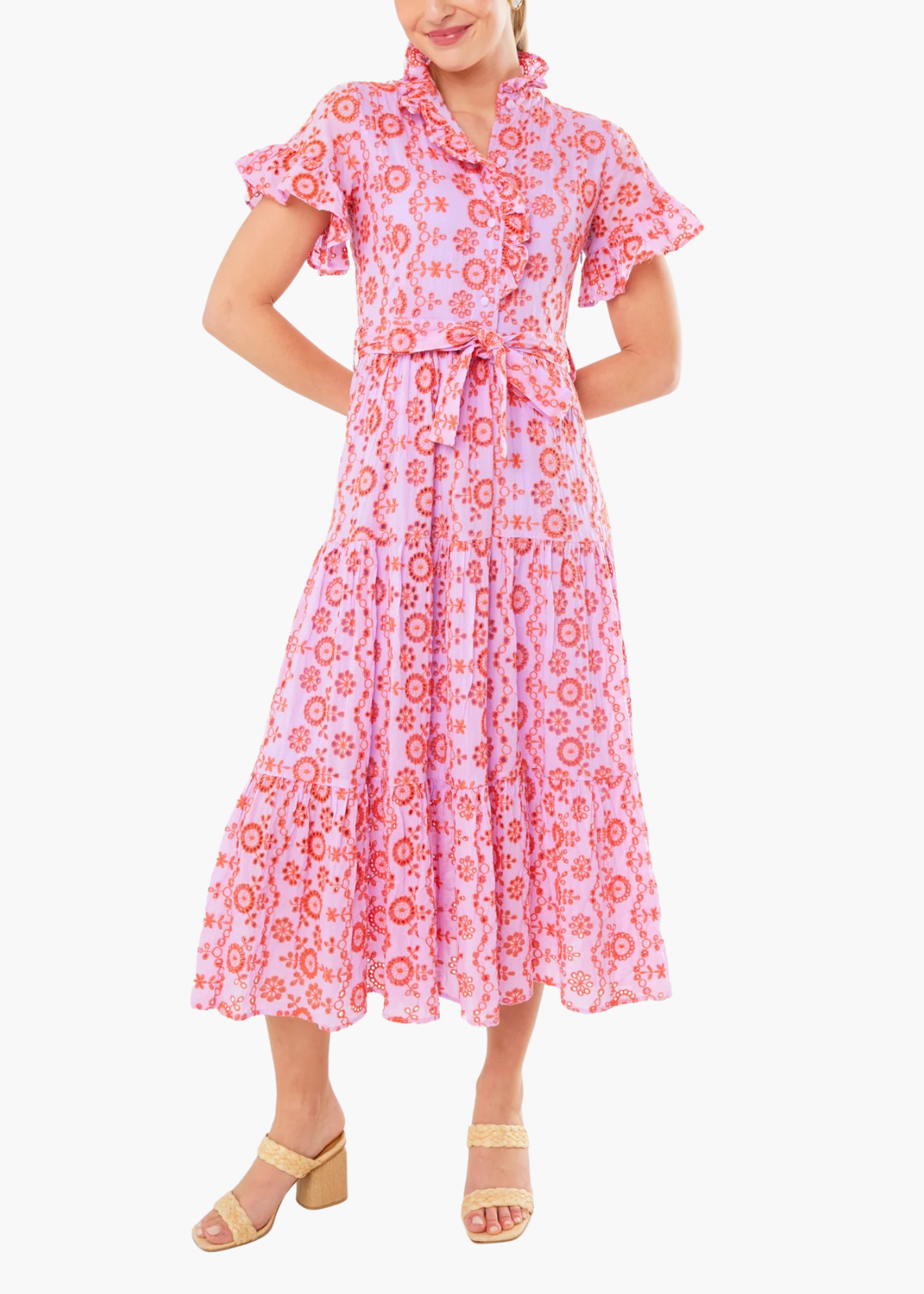 Sadie Maxi Dress in Lavender Coral Eyelet