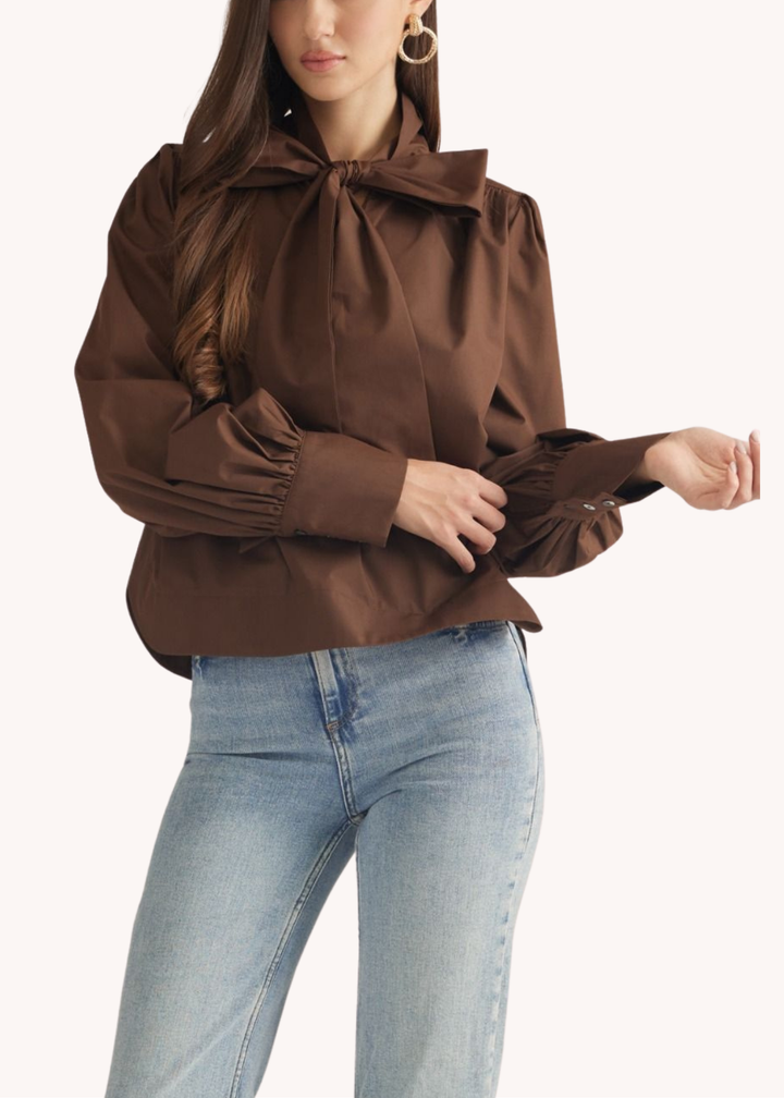 Dylan Cotton Neck Tie Top in Chocolate