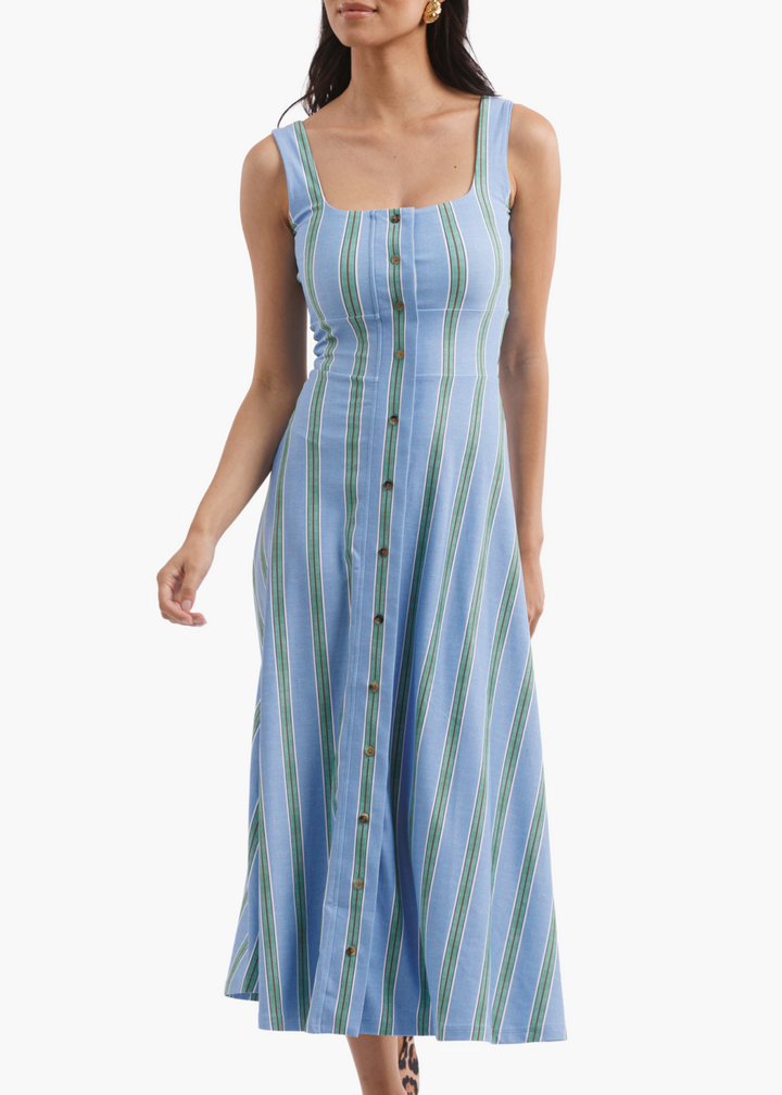 Diana Button Front Dress in Hydrangea Stripe