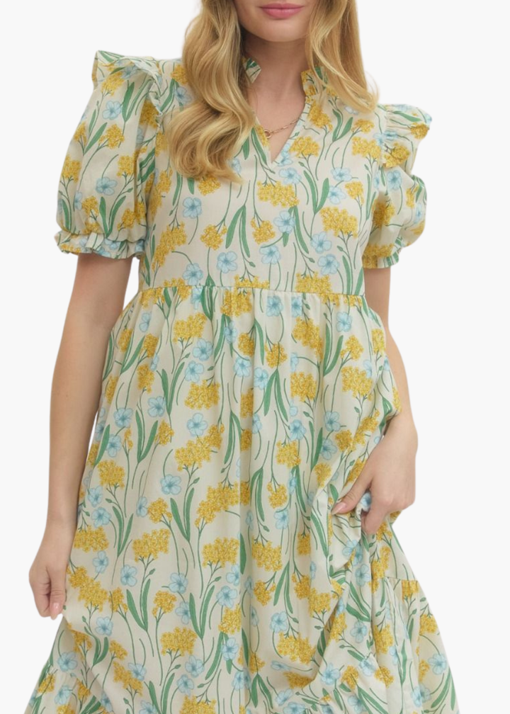 Evelyn Midi Dress in Lemon
