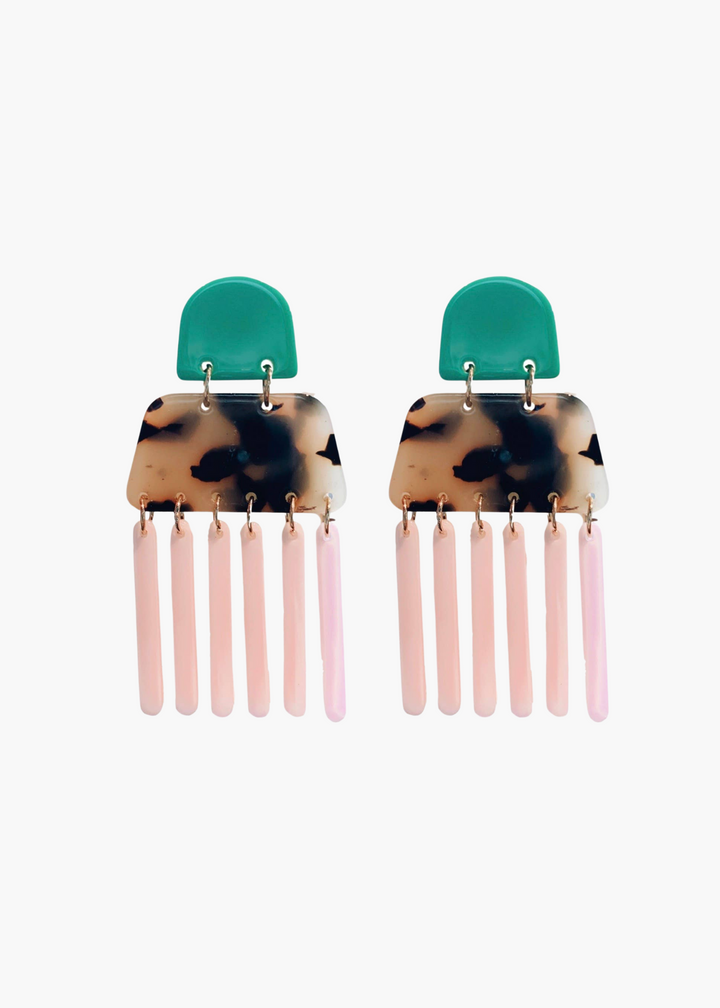 Pink and Teal Geometric Vice Drop Statement Earrings