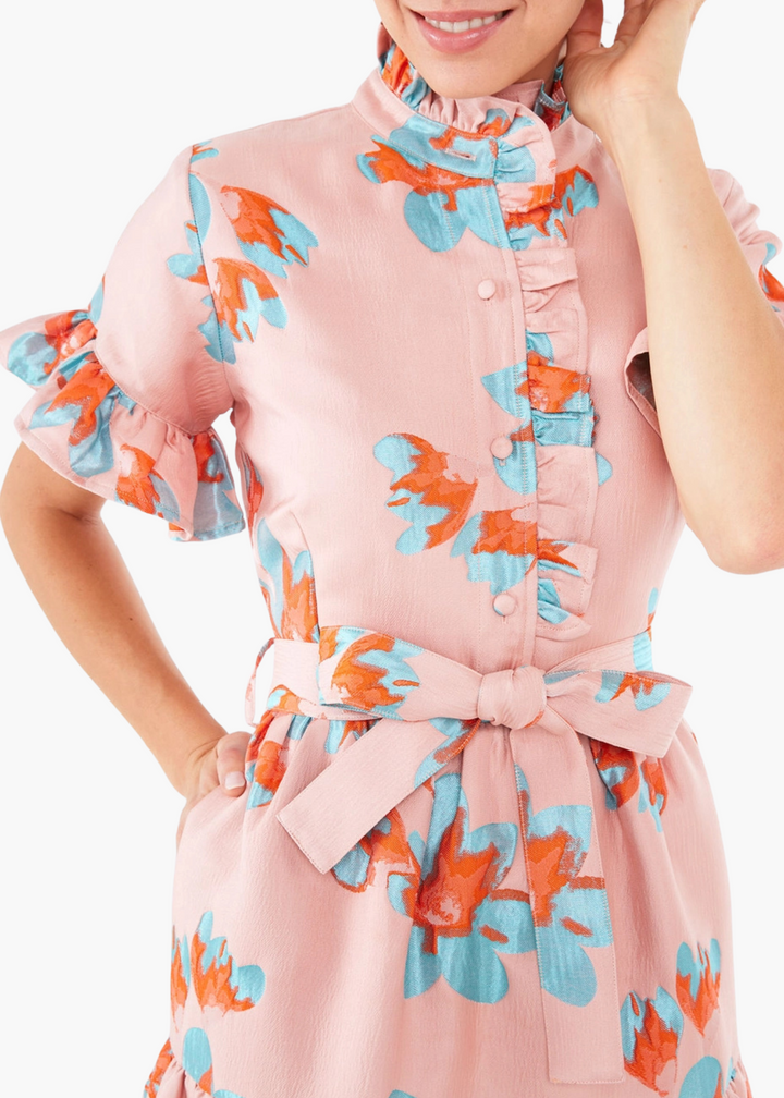 Sadie Maxi Dress in Pink Plumeria Jacquard