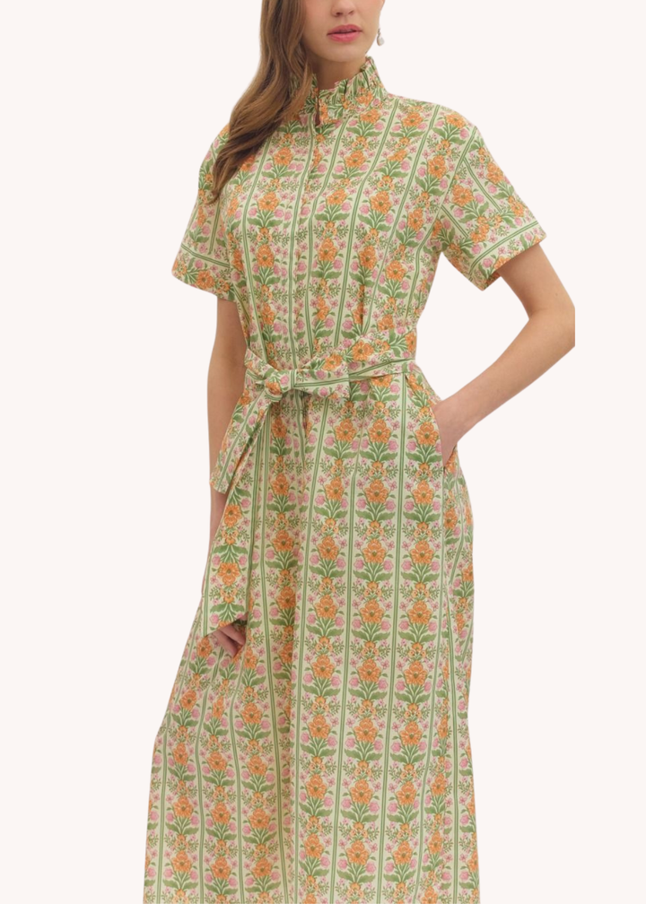 Hallie Midi Shirt Dress in Orange