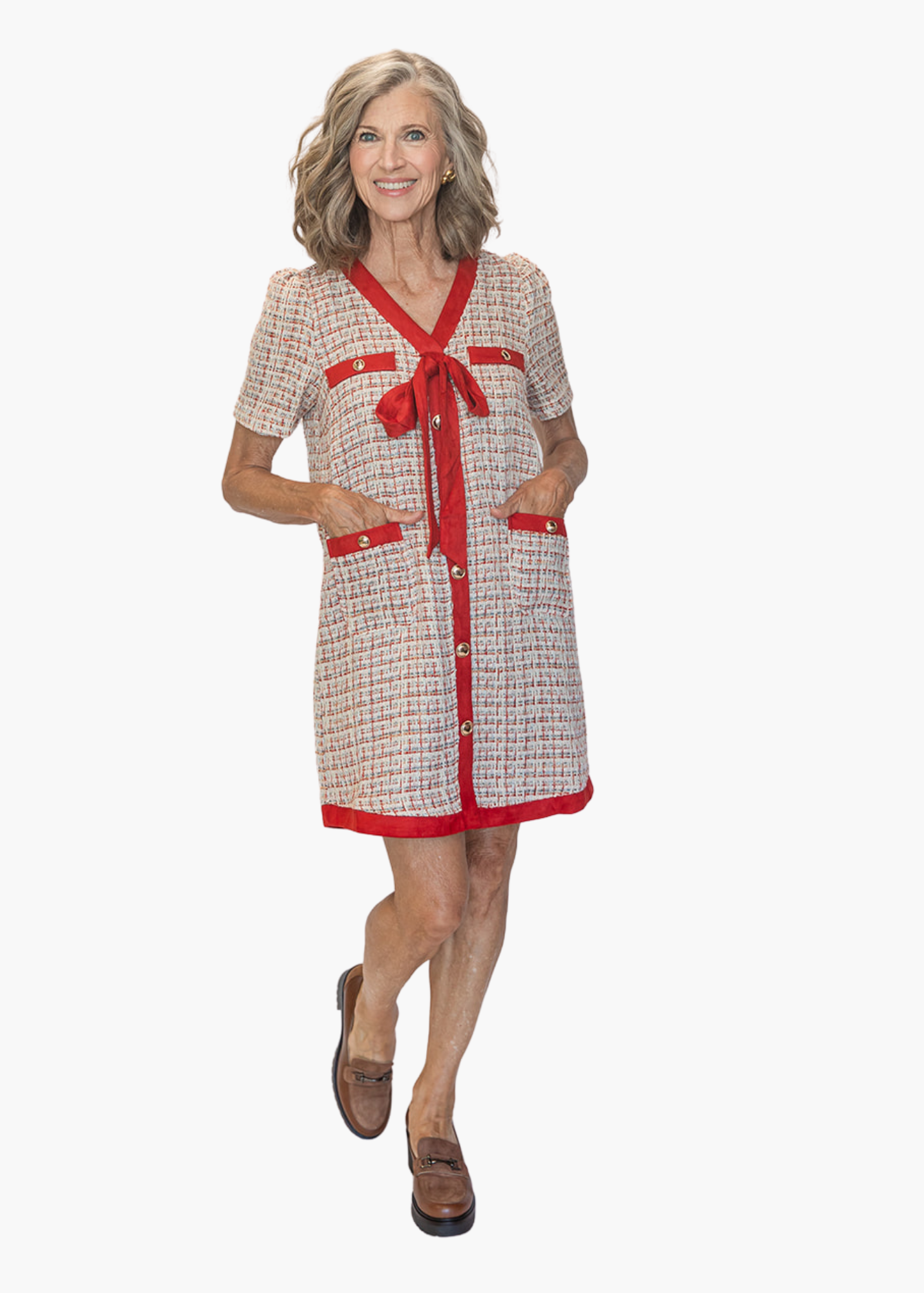 Bow Tweed Mini Dress in Red