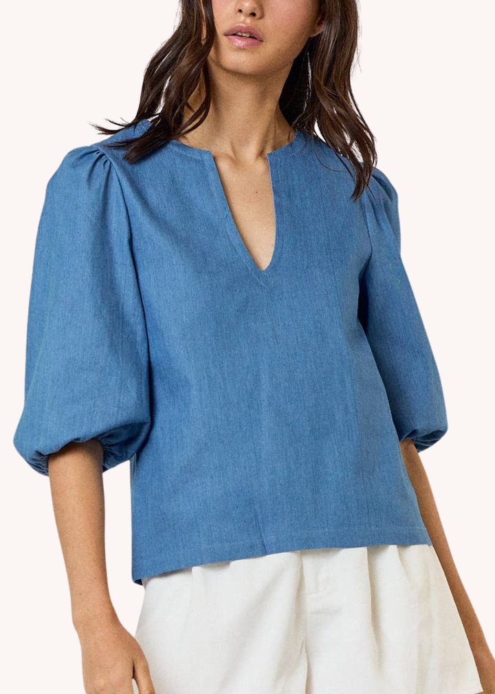 Denim Puff Sleeve Top