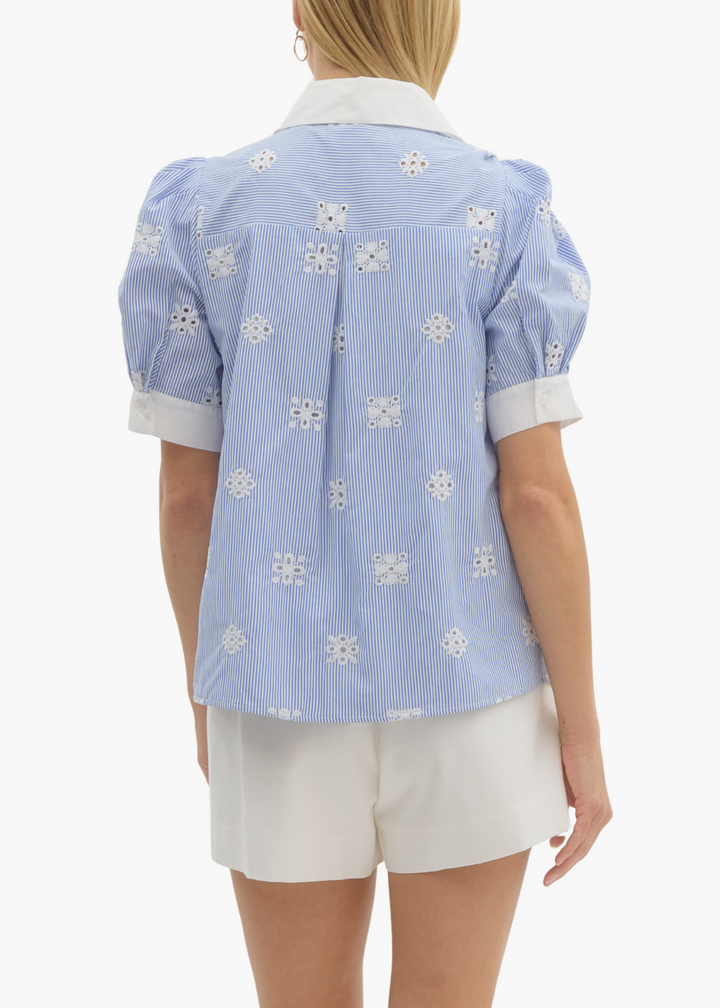 Tara Eyelet Top in Blue