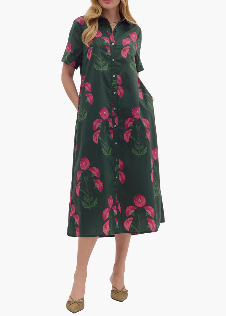 Lori Midi Dress in Hunter Green