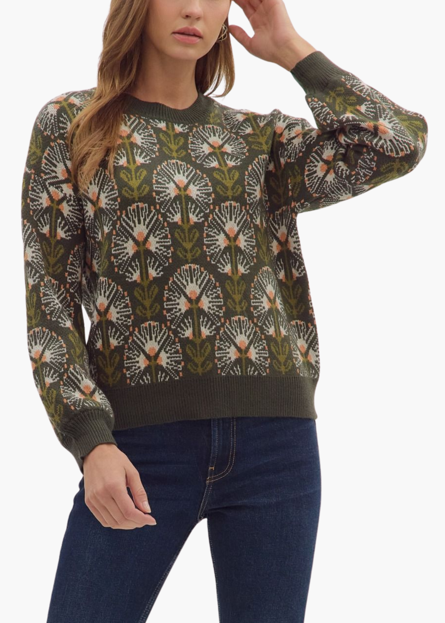 Acadia Floral Sweater in Olive